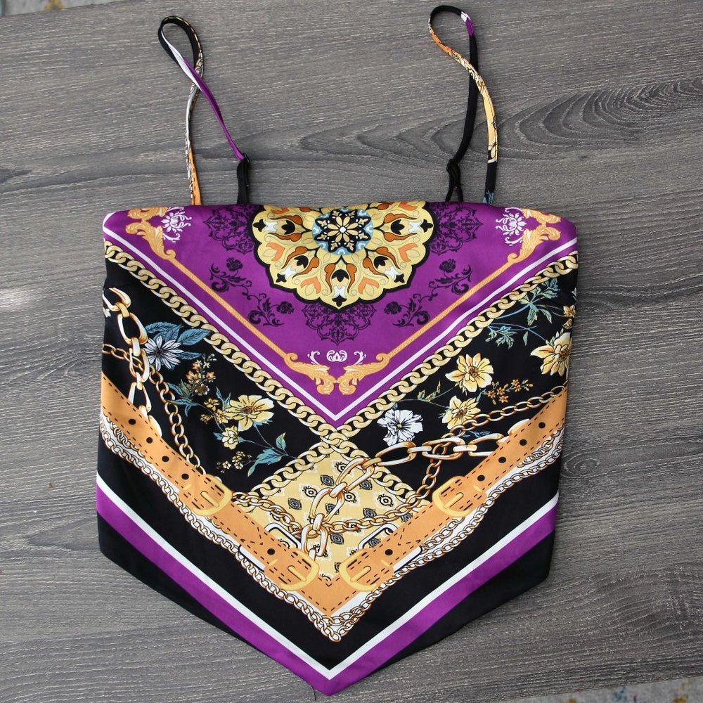 Forever 21 Purple/Black Satin Bandana Tank Top
